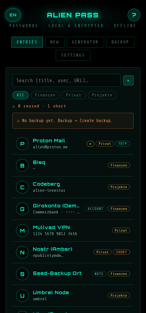 Alien Pass: entries with categories
