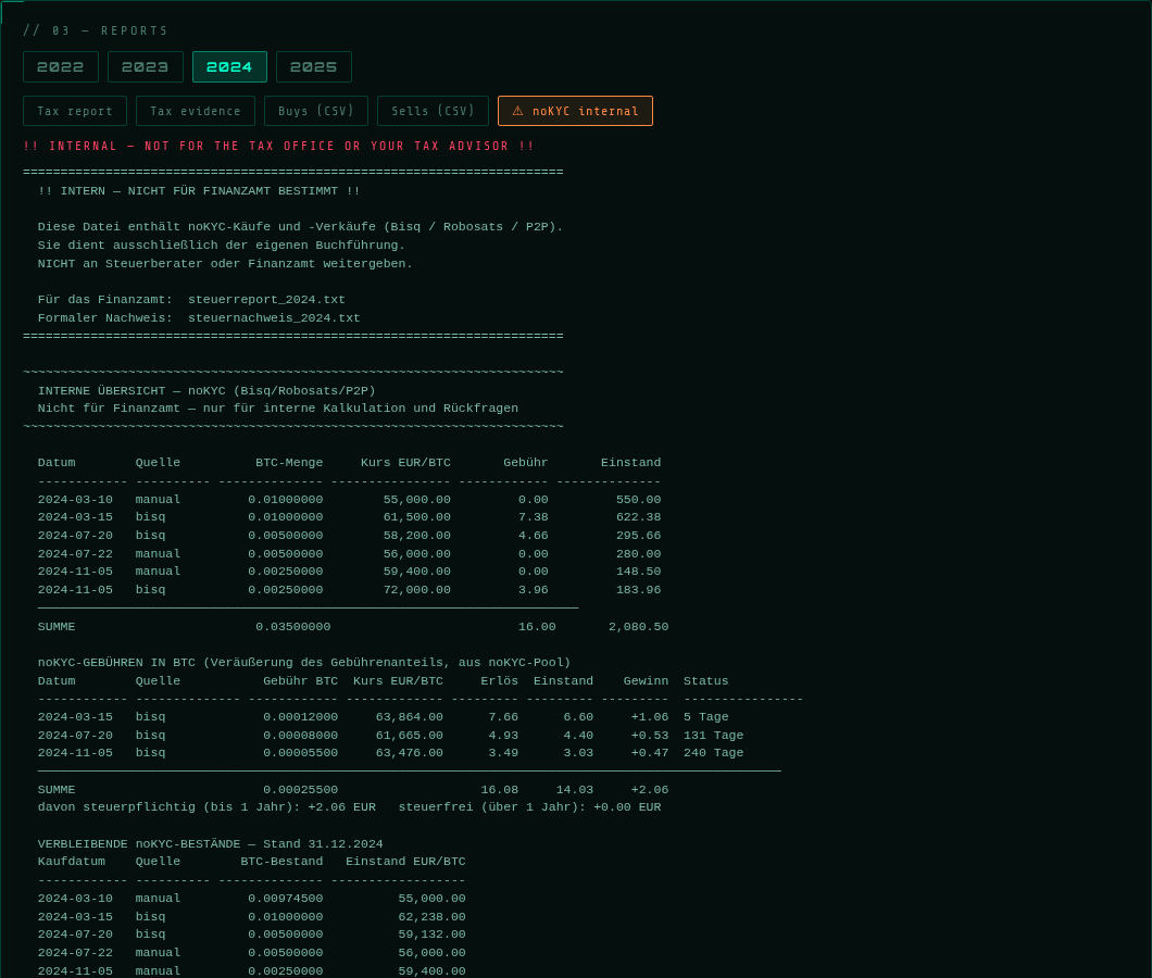 noKYC internal report with red warning banner